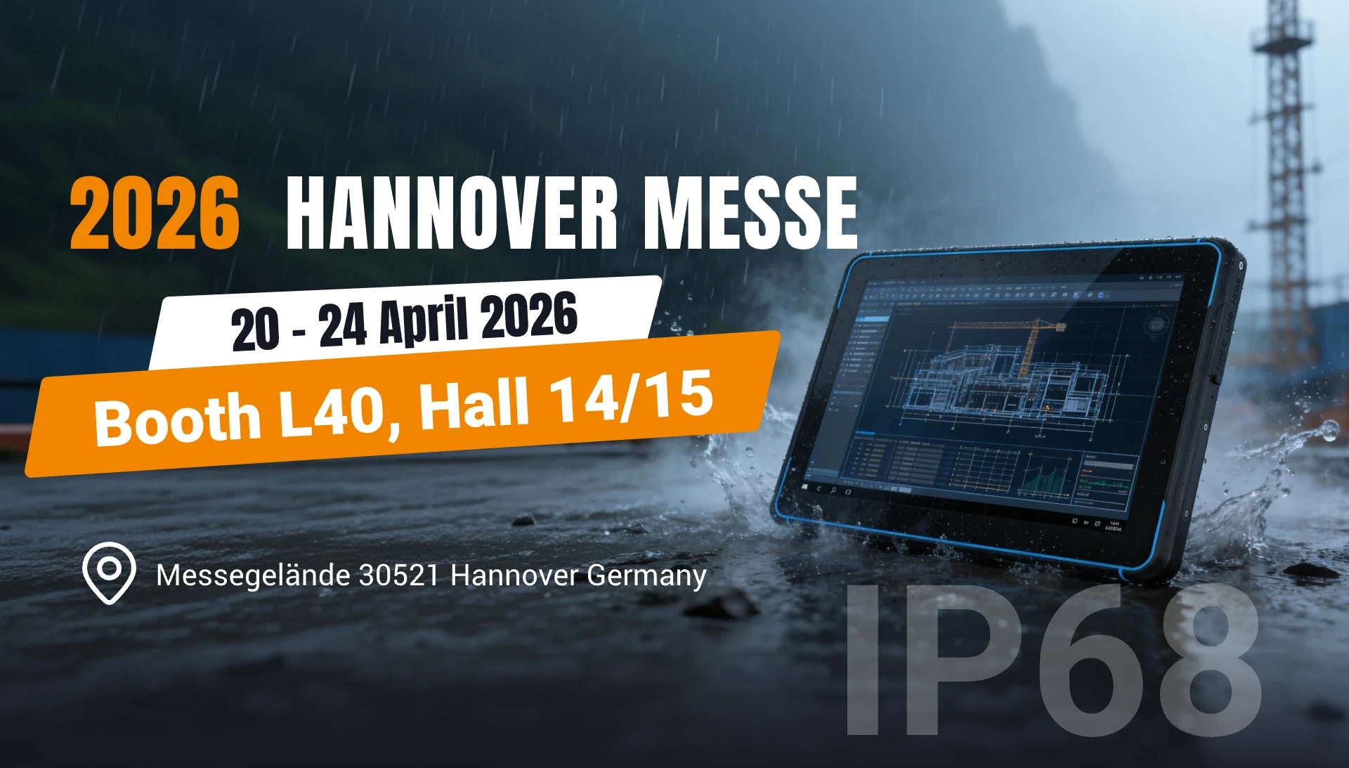 HUGEROCK tablette robuste et invitation graphique de Hannover Messe